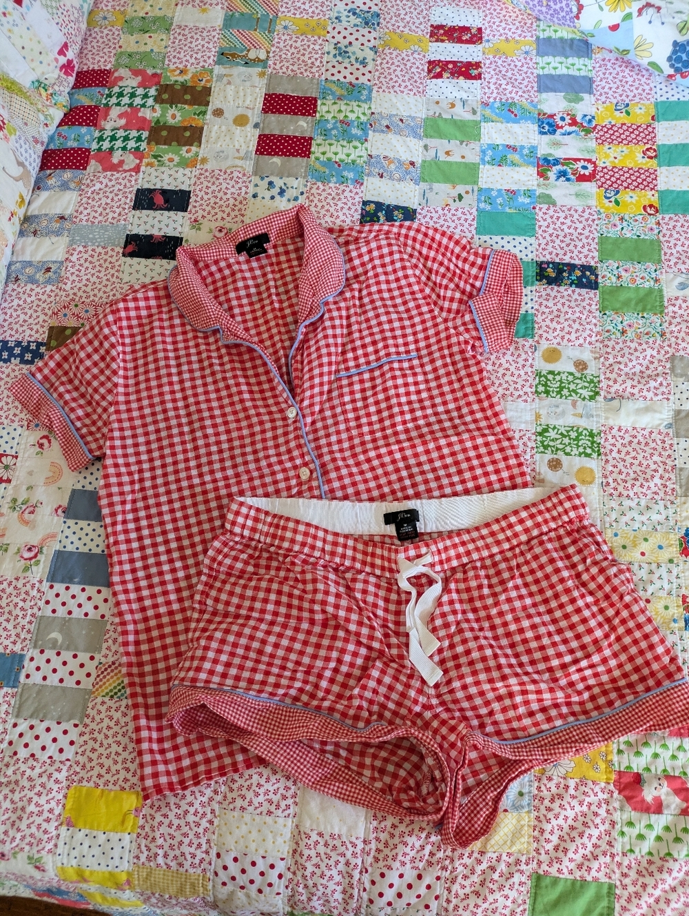 J. Crew Women's Gingham Pajama Set - Shorts + Shirt - Size Medium